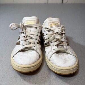 Adidas Women Leather White‎ Gold Leopard Print Casual Sneakers Shoes
